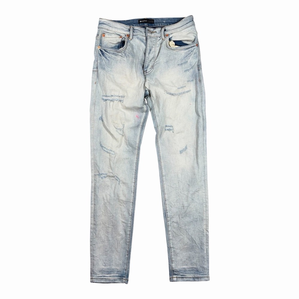 PURPLE BRAND Men's Light Wash Distressed Tapered Jeans Streetware 32x30